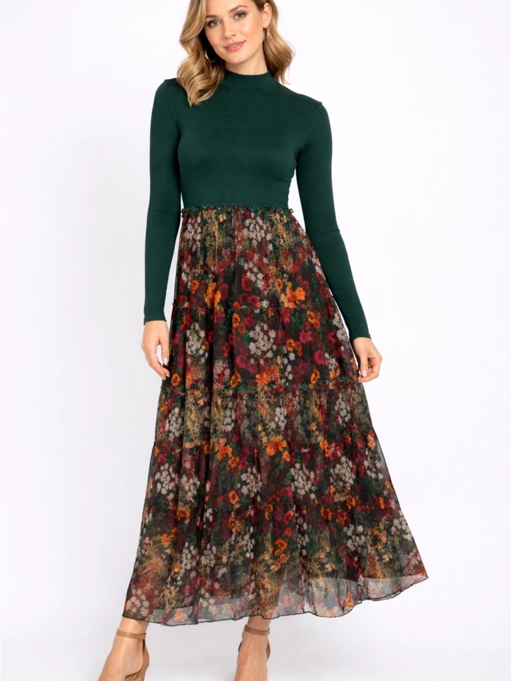 Desigual Green Floral Tiered Maxi Dress - Picture 3 of 6